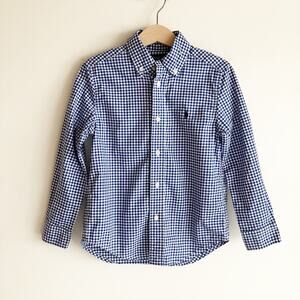 Polo Ralph Lauren Boys 5 Gingham Button Down Shirt Long Sleeve Blue White Check